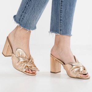 SAM EDELMAN Oda Gold Mules Slip On Bow Heels